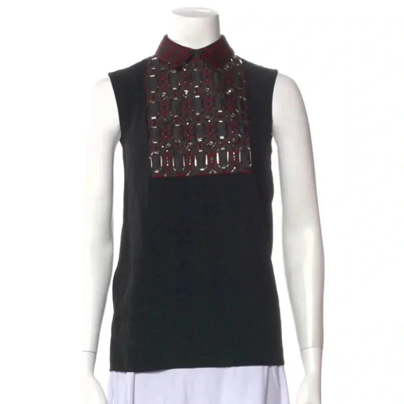 Gucci Sleeveless Mock Neck bejeweld blouse black and red - Picture 1 of 11